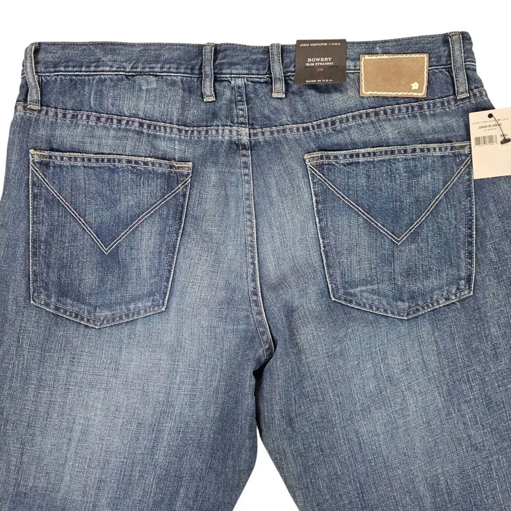 NWT John Varvatos Jeans Mens Size 38 Bowery Slim Straight Leg Casual Medium Wash